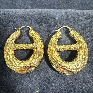 MCM Gold Plated Diamond-Cut Oversized Hoop Earrings